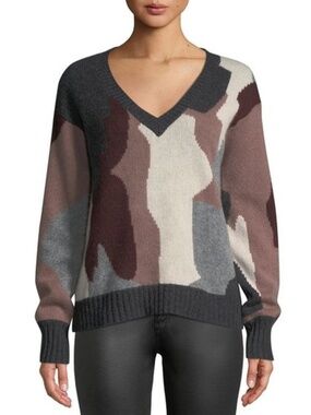 SKULL CASHMERE Cayenne V-Neck Abstract Camo Print Cashmere Sweater EUC/sz S